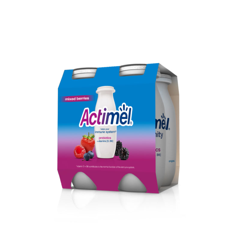 Actimel Probiotics Vitamins Mixed Berries 93ml Pack of 4