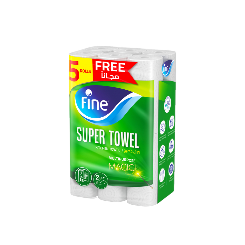 Fine Kitchen Towel, Super Towel, 2 Ply, 70 Sheets x 12 Rolls