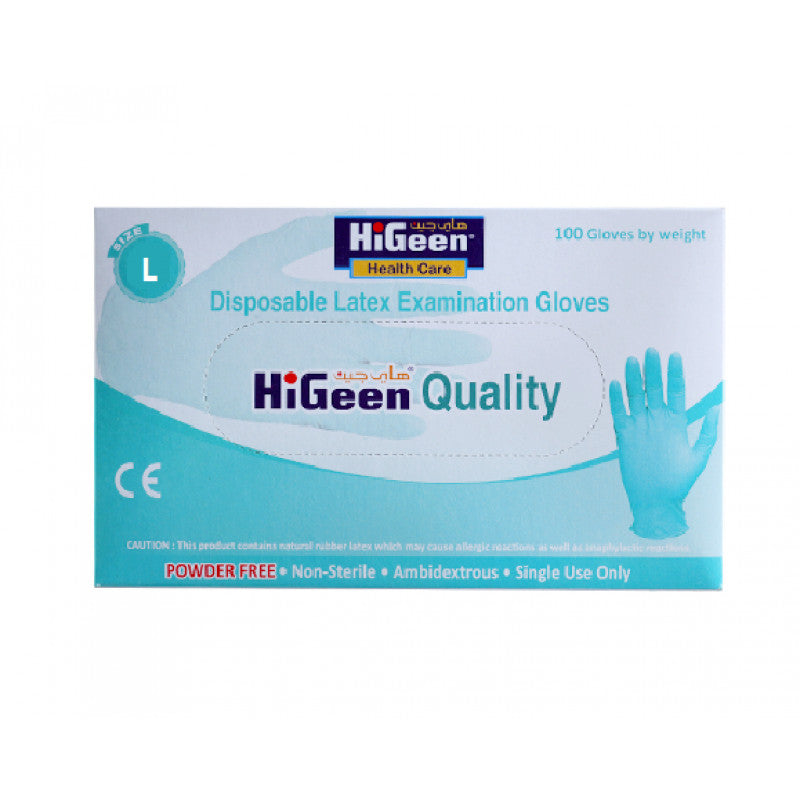 Higeen Disposable Latex Examination Gloves Powder Free Size L 100 Gloves