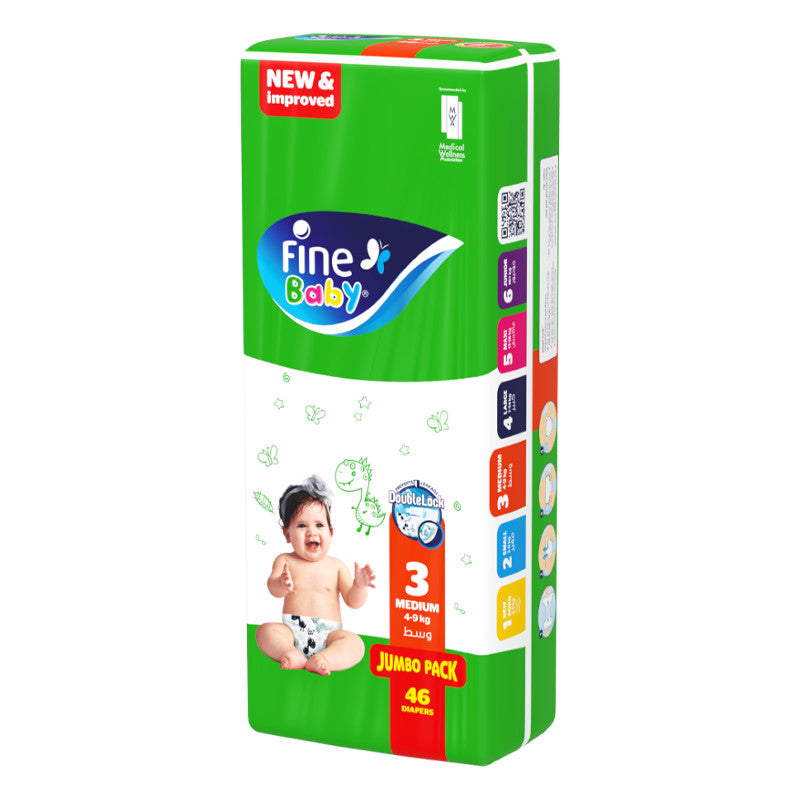 Fine Baby Diapers Size 3 Medium (4-9Kg) Double Lock 46 Diapers