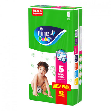 Fine Baby Diapers Size 5 Maxi (11-18Kg) Double Lock 52 Diapers
