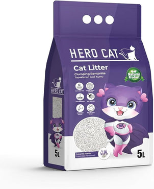 Hero Cat Litter Clumping Bentonite Natural Product  Lavender 5Lt