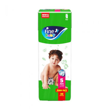 Fine Baby Diapers Size 5 Maxi (11-18Kg) Double Lock 36 Diapers
