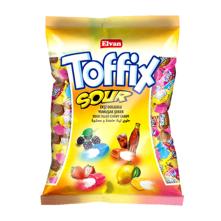 Elvan Toffix Sour Filled Chewy Candy 800 g