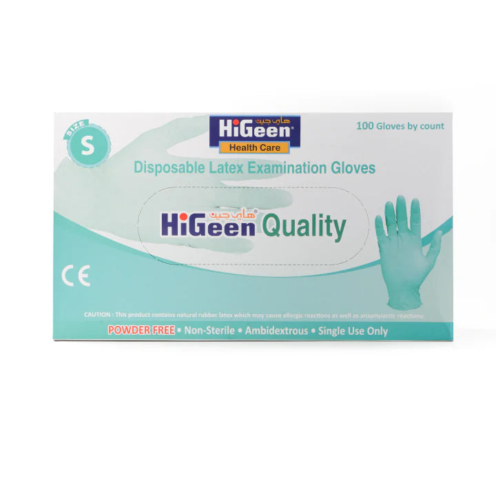 Higeen Disposable Latex Examination Gloves Powder Free Size S 100 Gloves