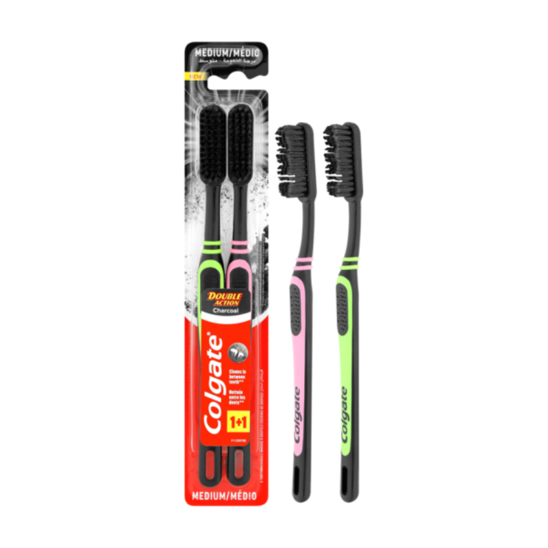 Colgate Double Action Charcoal 2 Toothbrushes - Medium