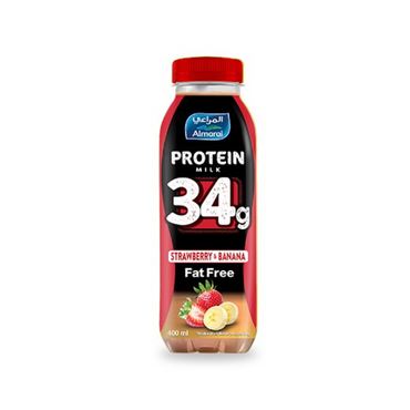 المراعي حليب بروتين 34 جرام فراولة وموز خالي من الدسم 400 مل