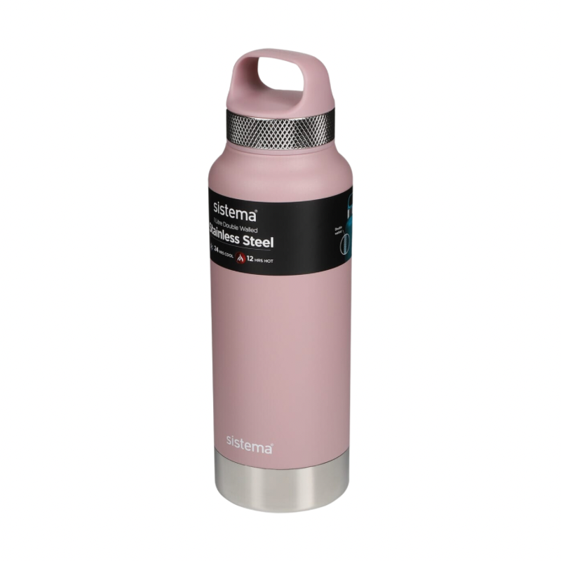 Sistema 1 Liter Stainless Steel drink bottle, Pink Color