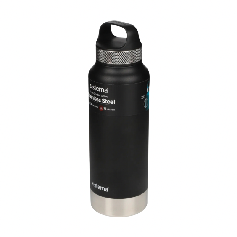 Sistema 1 Liter Stainless Steel drink bottle, Black Color