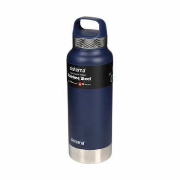 Sistema 1 Liter Stainless Steel drink bottle, Dark Blue Color
