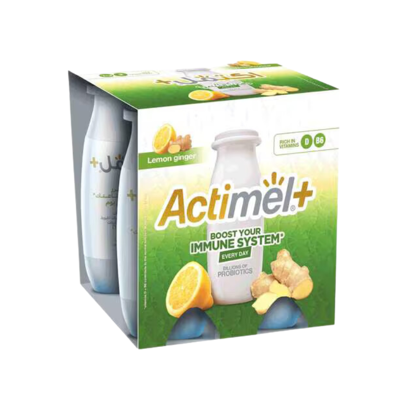 Actimel Probiotics Vitamins Lemon Ginger 93ml Pack of 4