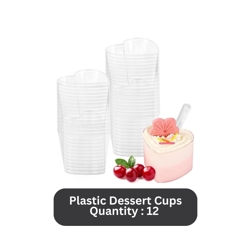 Labib Disposable Plastic Dessert Cups (Heart Shape) x 12 Pcs