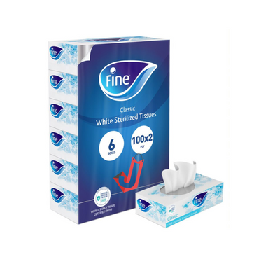 Fine Classic Facial Tissue 100 Sheet X 2 Ply, Pack of 6 Boxes