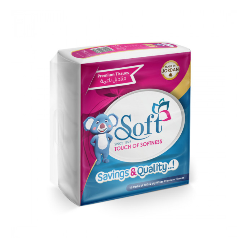Soft 10 Pack of 180x2 ply White Premium Tissues