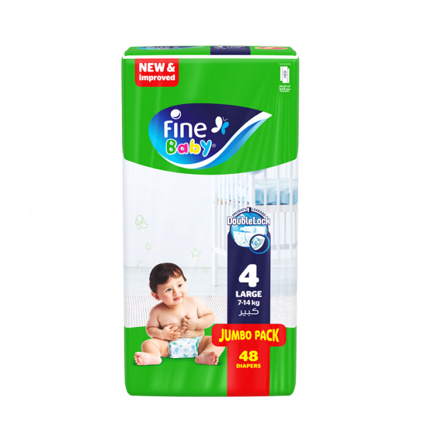 Fine Baby Diapers Size 4 Large (7-14kg) Double Lock 60 Diapers