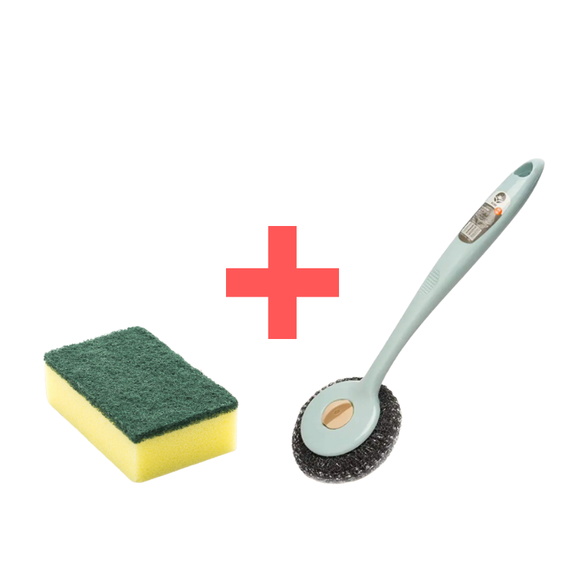 cleaning sponge and a spiral metallic ball + handle