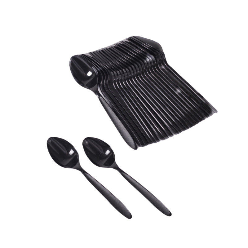 Black Plastic Spoon 25 Pcs
