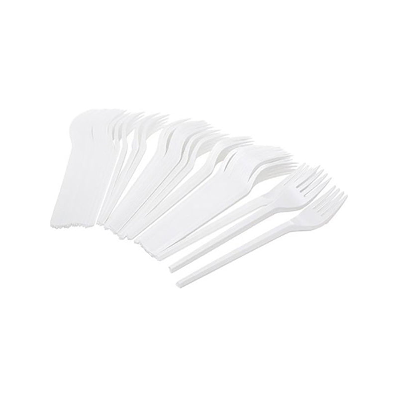 White Disposable Plastic Cutlery Set - 100 Spoons, 100 Forks and 100 Knives