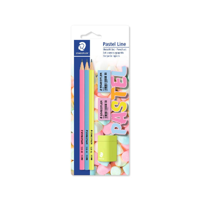 Staedtler Pastel Line HB Graphite Pencils Erasers & Pencil Sharpener Set