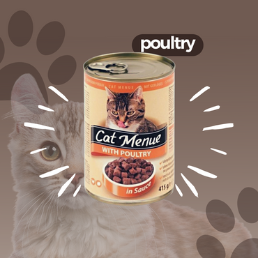 طعام القطط مينو بالدواجن القط الغذاء المعلب 415 غرام